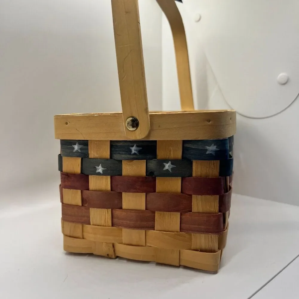 Country Woven Patriotic basket silverware caddy wine picnic usa wicker country